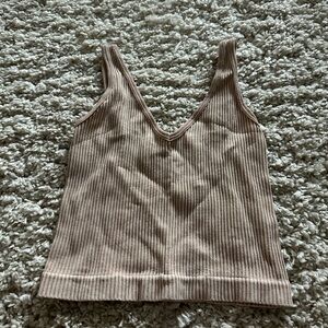 Aura Tan Ribbed Sleeveless Tank Top